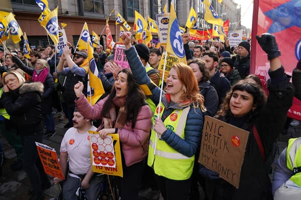 Protesters gather at a Protect The Right To Strike rally in Glasgow on Wednesday